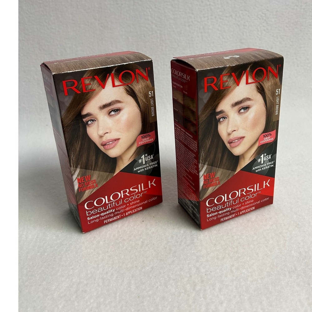 Permanent Gray Coverage Revlon ColorSilk Women 2pk 51 Light Brown Ammonia Free